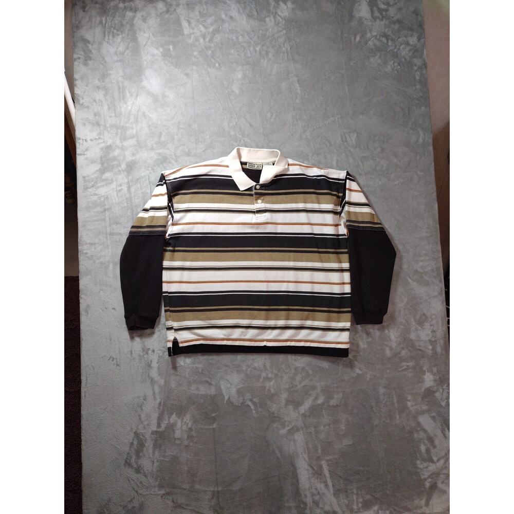 Banana Jack Polo Shirt Mens L Long Sleeve Brown White Stripe Y2K Rugby Blokecore